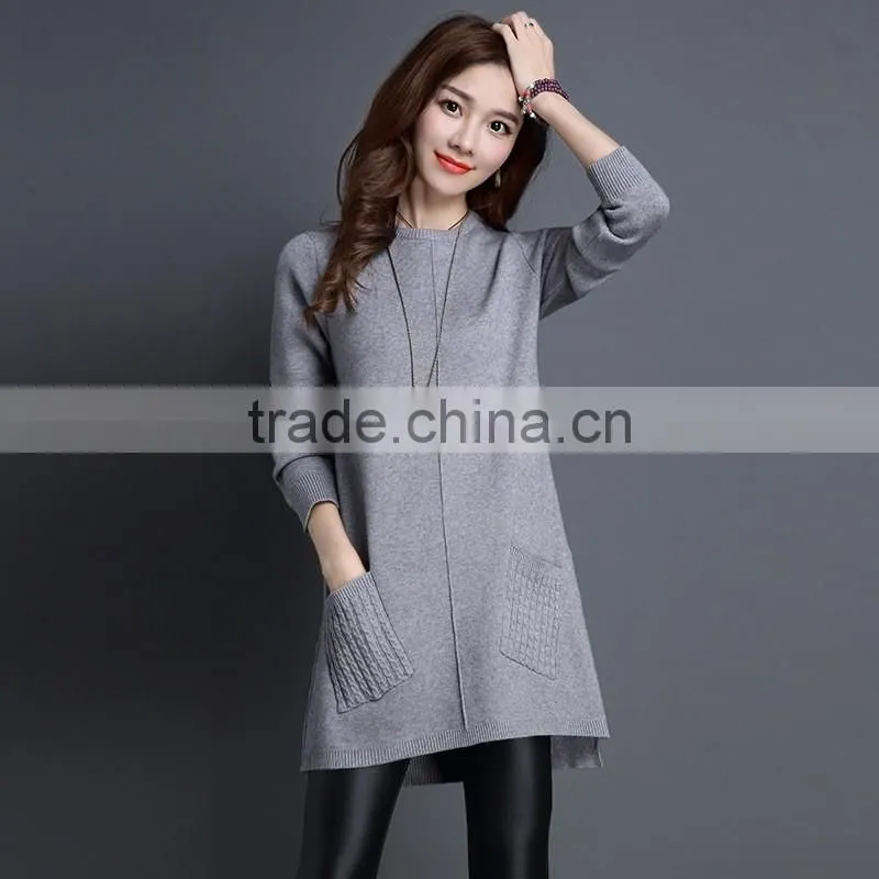 2016 hot sale fashionable pink lady long sleeve patchwork women wool sweater