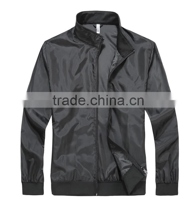 Manufacturer From Jiangxi Men's Waterproof Jacket Black Color Open Fly with Zipper 100% Polyester AC Coated With 1x1 Rib