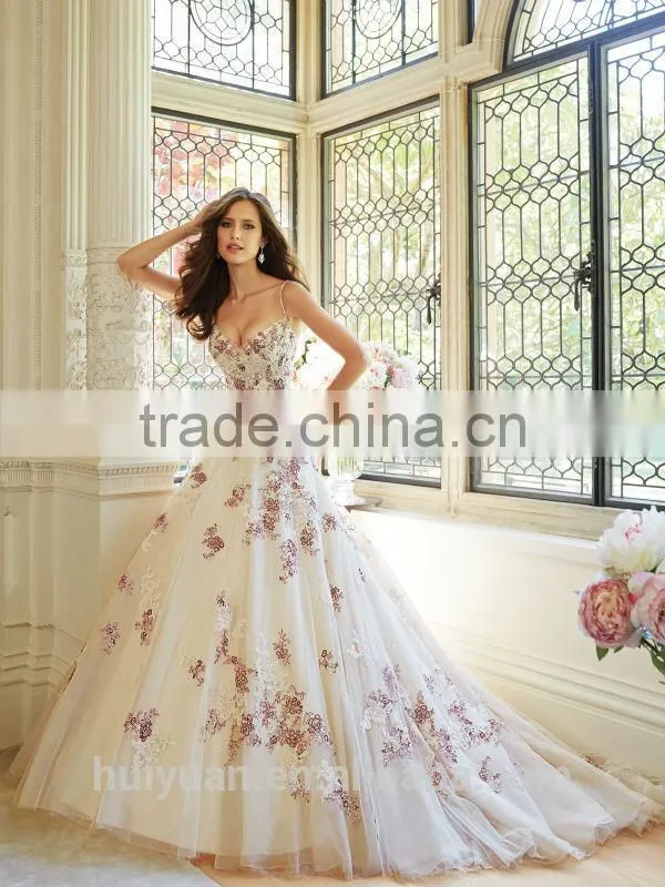 pink lace backless A-line crochet wedding dress
