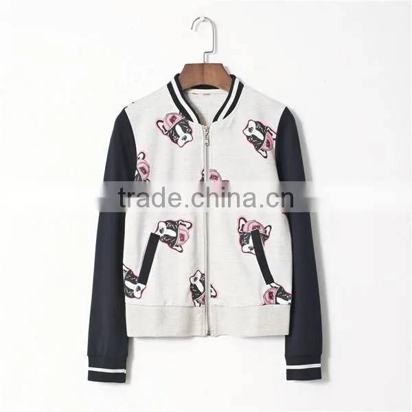 Spring round neck print baseball jacket for woman