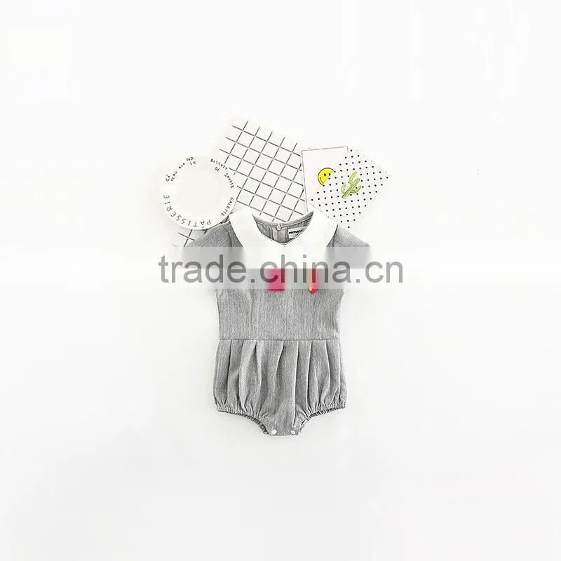 Custom design baby girl clothes summer kids short sleeve doll neck school frocks fashion rompers