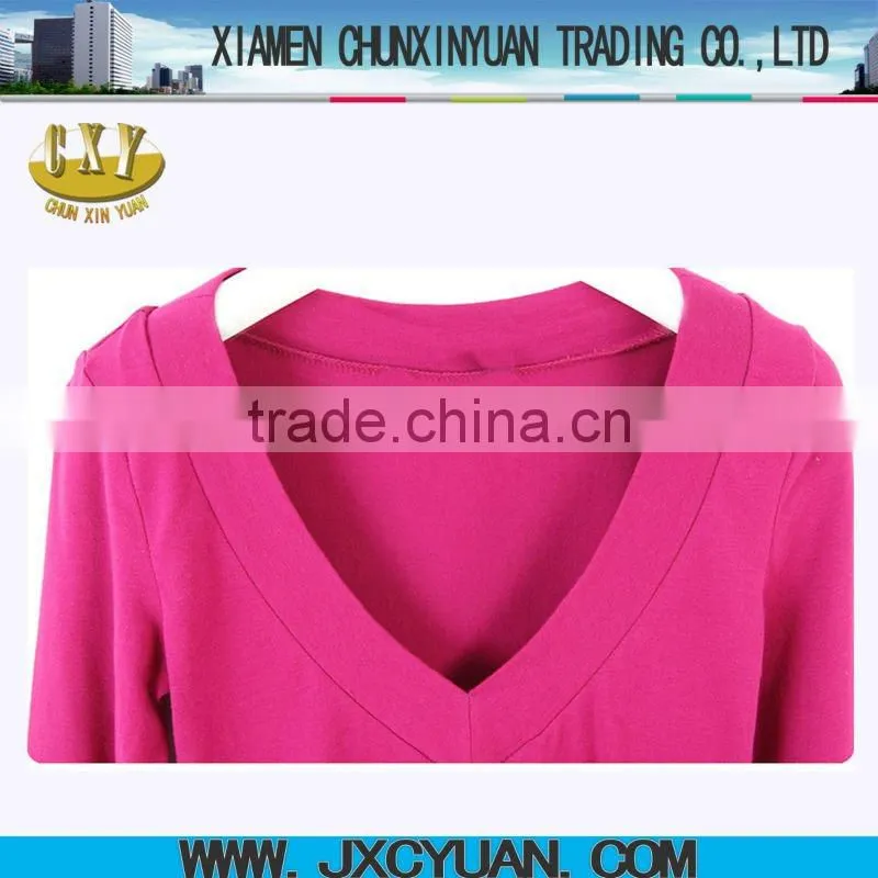 2016 new style fashion ladies t-shirt with double v-neck
