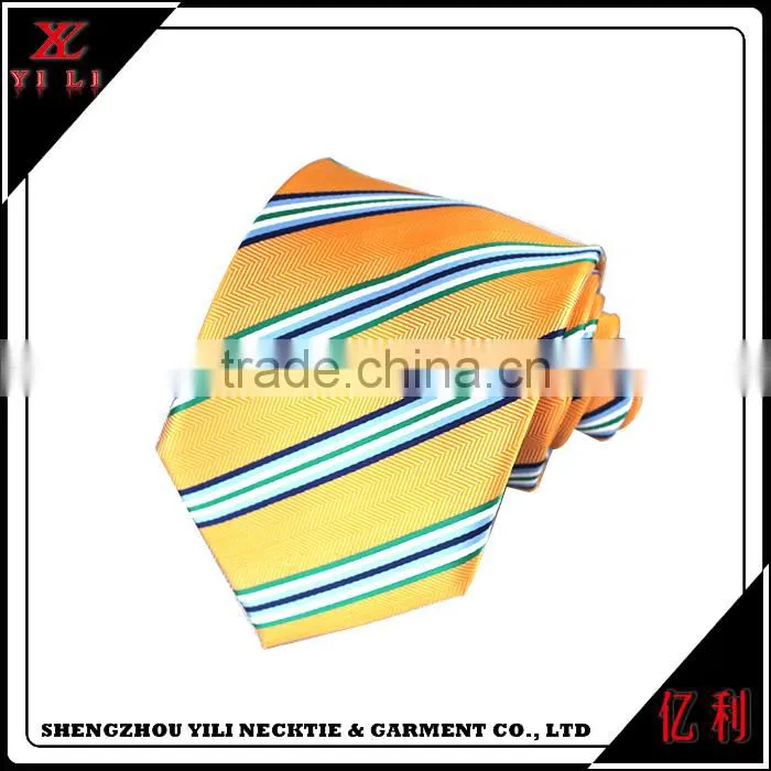 High quality brand men white other colored striped yellow silk tie