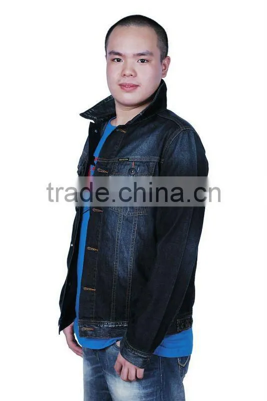 T1031 OEM denim top coat pu coated sleeves men jacket