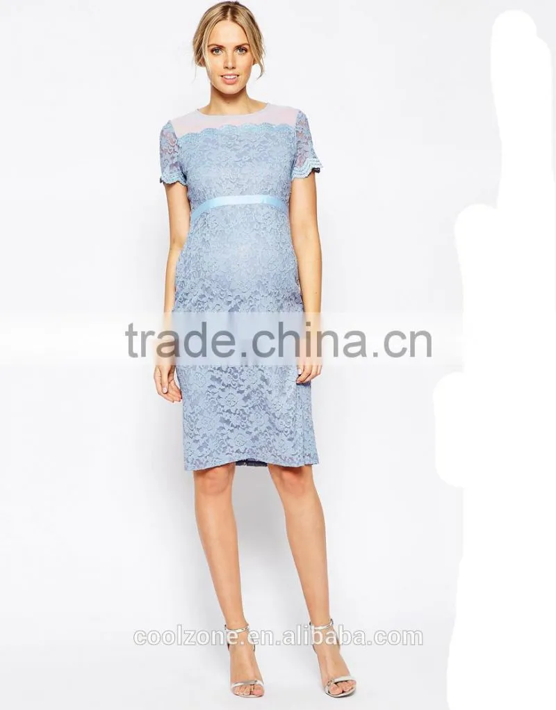 2015 Elegant body con fit lace dress with chiffon maternity dress