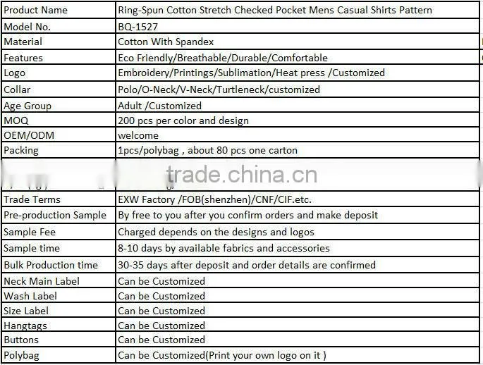 Ring-Spun Cotton Stretch Checked Pocket Mens Casual Shirts Pattern