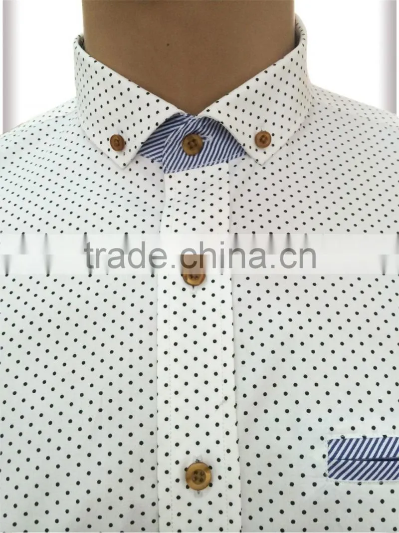 white Polka with folder pocket contrast collar stand casual shirt refreshing