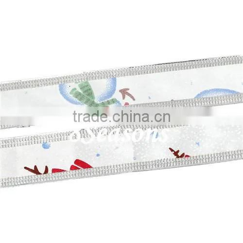 White Christmas Decoration Snowman Pattern Satin Ribbon 25.0mm