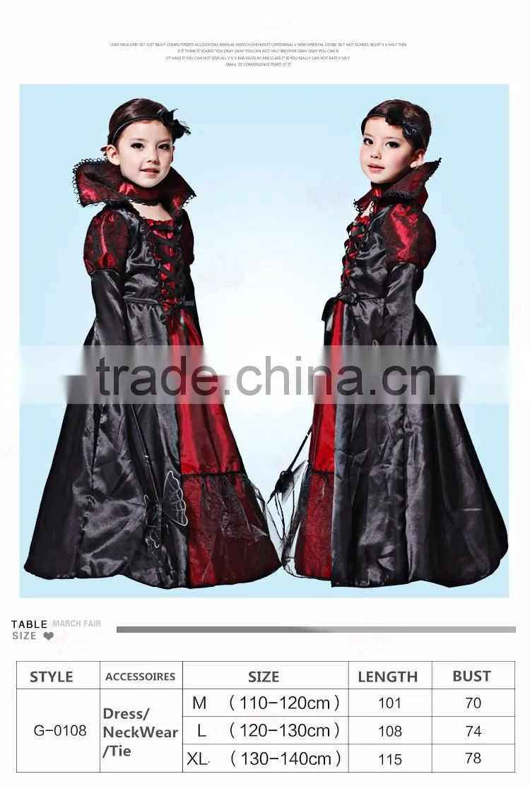 Fancy style devil red color dress Kids vampire dress for halloween