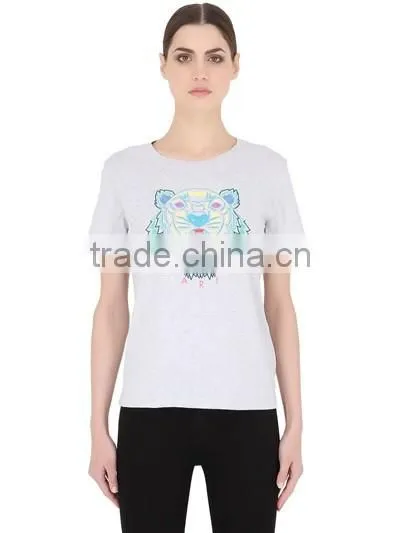 Custom Women Casual Short Sleeve Printed Cotton T Shirts,Oem Clothes Grey O Neck Printed T-Shirts For Women