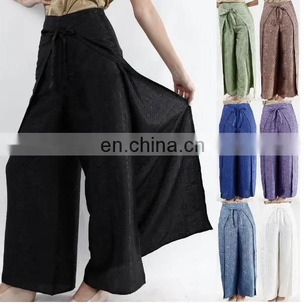 Womens Black Thai Silk Wrap Pants/Fisherman Sarong Harem Yoga Trousers Wide Leg