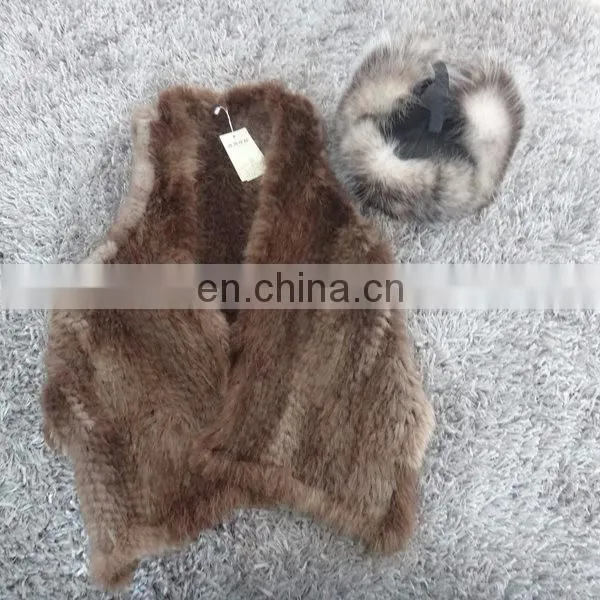 Fashion classic women knitted sleeveless asymmetrical beaver fur vest