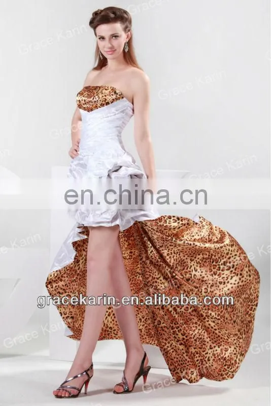 Short Front Long Back Evening Prom Party Dress Fashion Lastest White & Leopard Strapless Cocktail dress CL4468