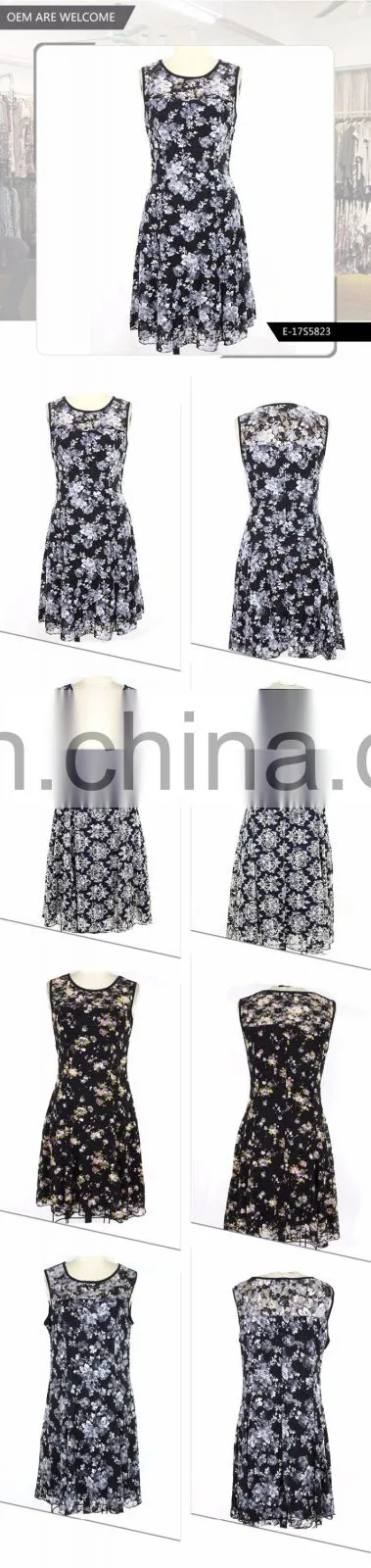 Casual Style Lace Sleeveless Round Neck Women 2017 Summer Dress
