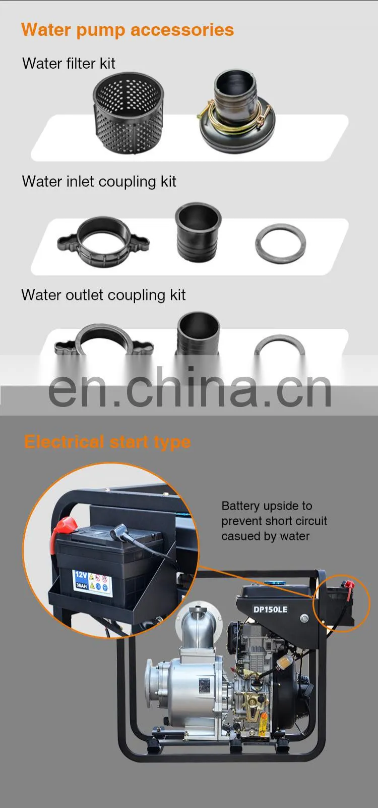 China manufacturer electric start high performance 2inch 3inch 4inch diesel water pumps