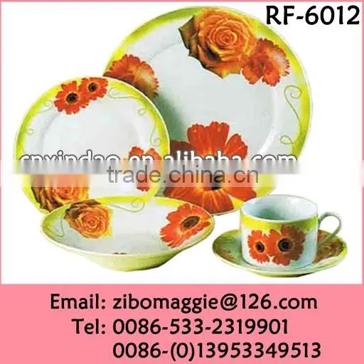 Hot Sali Daily Used Beautiful Cheap White Antique Ceramic Dinner Set with Custom Print