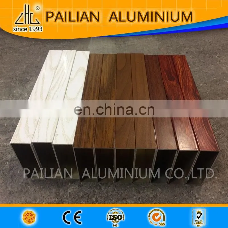 Export quality wood grain aluminium square tube profile,6063 t5 6061 t6 fluorocarbon coating aluminium profile guangdong factory