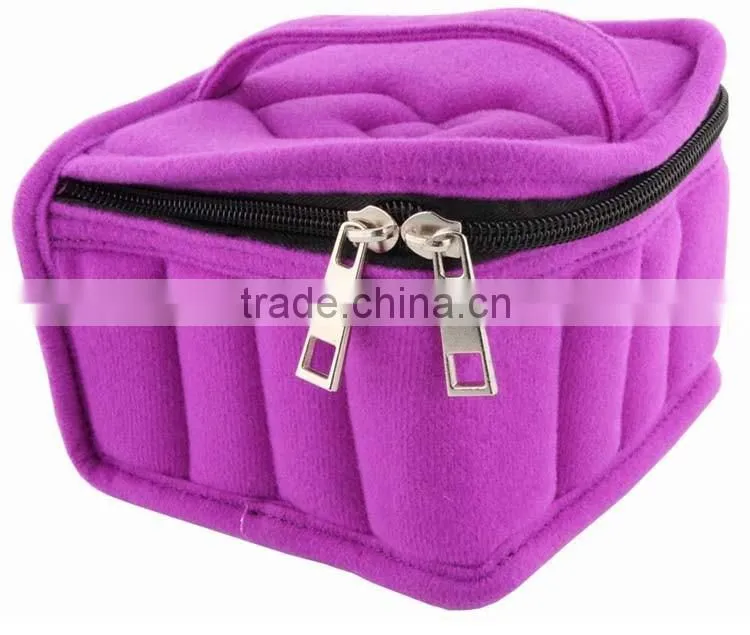high quality custom make purple velvet material 16bottles essential oil carrying bag,wholesase price essential oil carry case