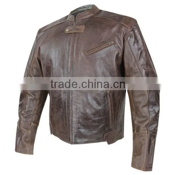 Armored Leather Motorcycle Jacket with Gun Pocket