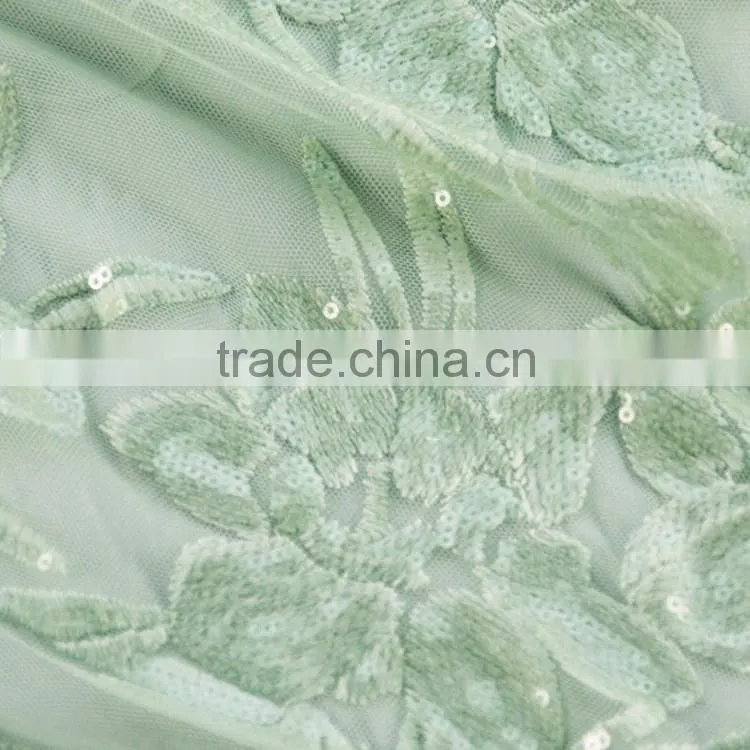 Hot-selling promotional custom sequin lace embroidery fabric with flowers embroidery patterns