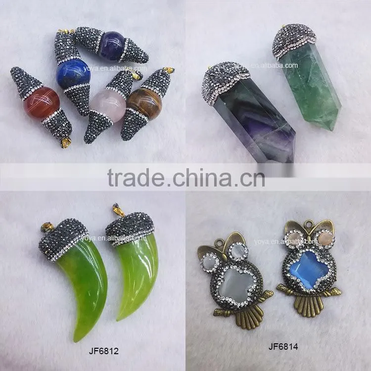 JF6882 Fashion crystal pave freefrom turquoise slab slice pendants