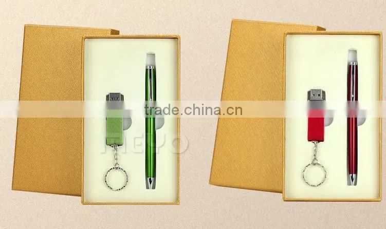 Corporaiton keychain usb flash drive and metal ball pen office gift set