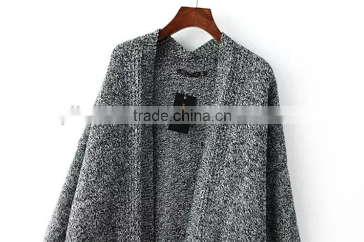 Deep v-neck long sweater coat lady knitting long sweater cardigan with pockets