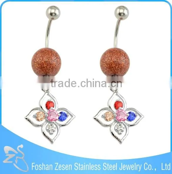 New season stainless steel hypoallergenic hanging artificial ball navel belly button ring