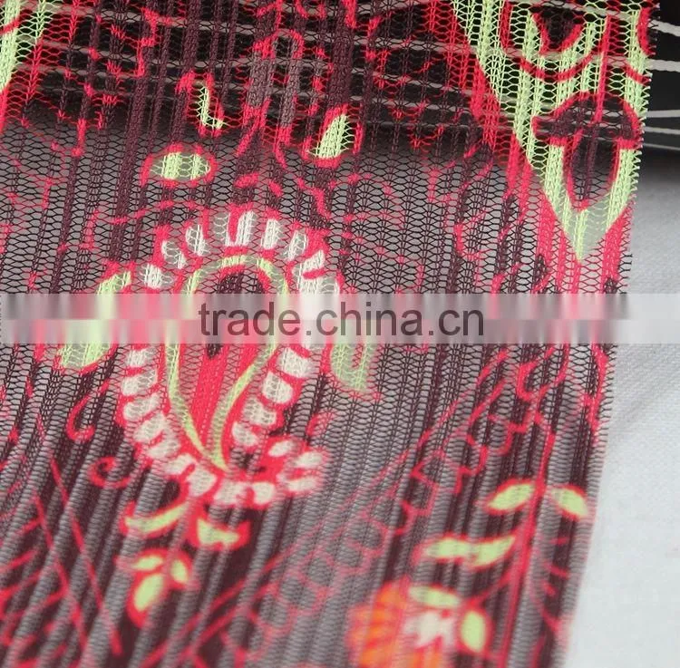 Bulk top quality 100%polyerster print fluorescent yellow lace fabric