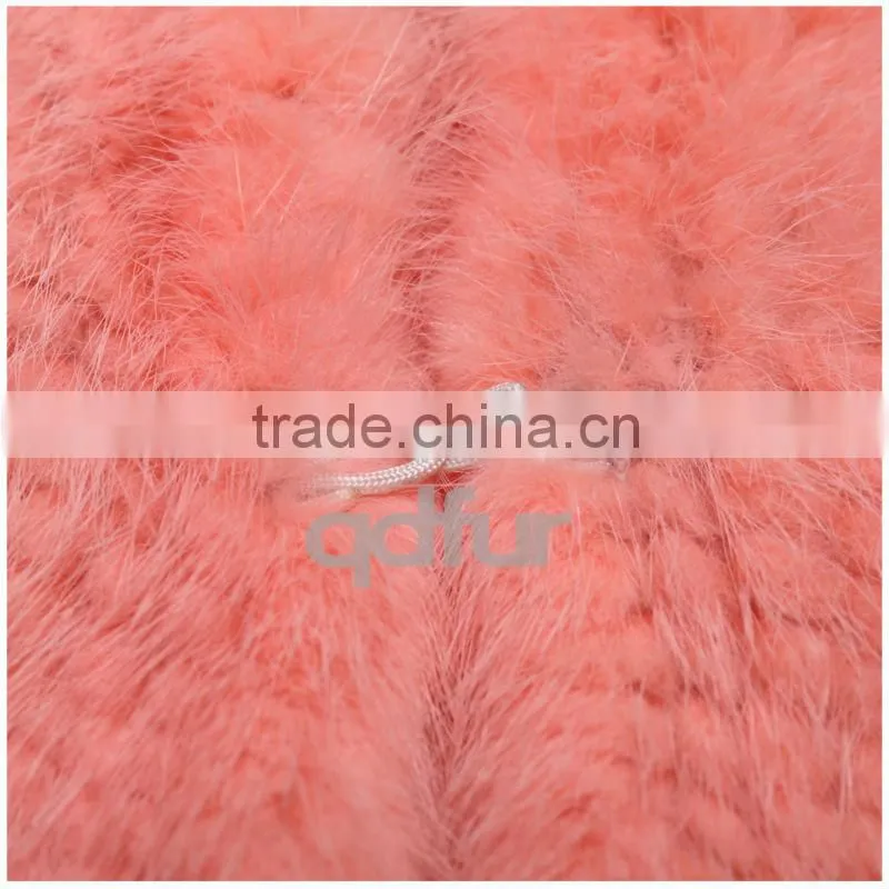 QD30499 Women Knitted Real Mink Fur Jacket with Solid Pink Color