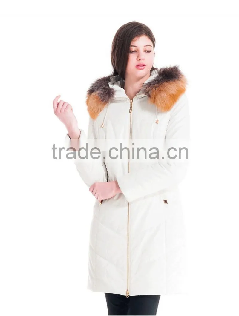 Winter Women Medium Length Slim Cut Coat With Brown Fox Hat Overcoat