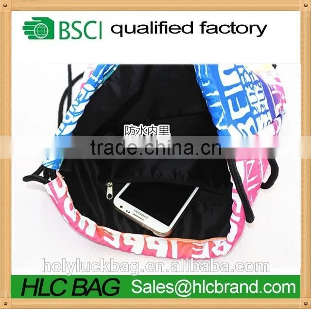 Fashion heat transfer print rainbow drawstring bag reusable rucksack