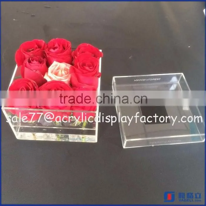 Hot selling custom rose boxes, round acrylic flower box rose display storage round box