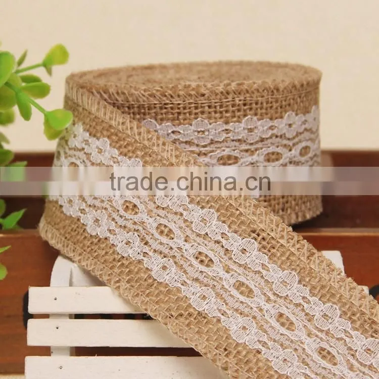 Vintage burlap lace tirm,rustic jute trims,wired burlap ribbon for wedding decoration