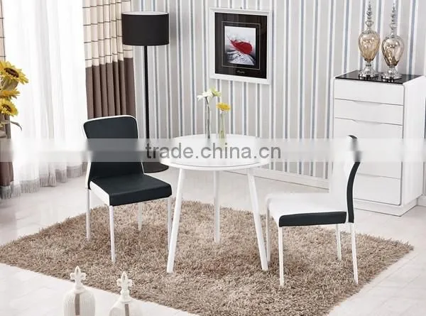 80cm white color round tempered glass top dining table