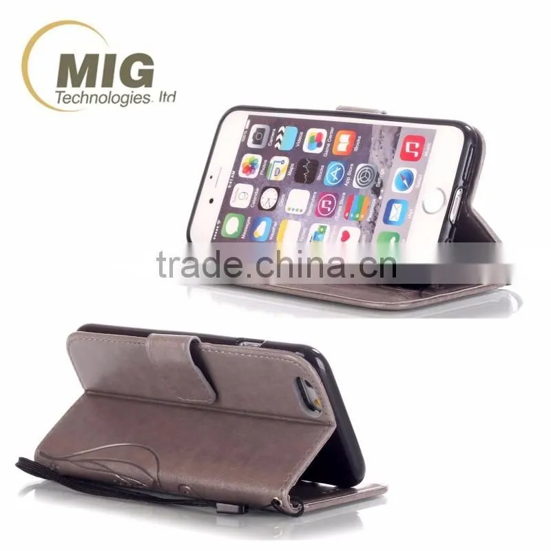 PU wallet leather case with strap, leather stand case with inside TPU cover sample free mobile phone case for iphone 6