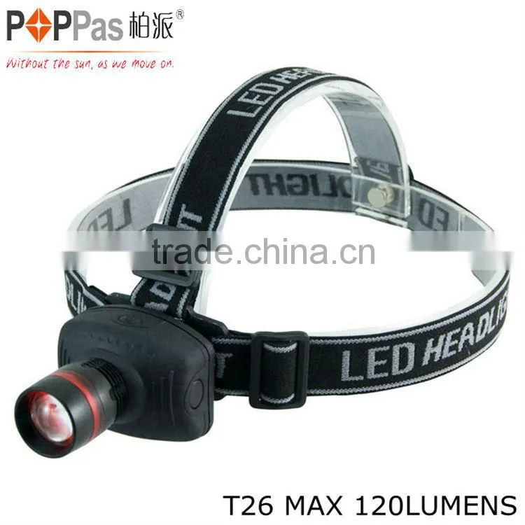 POPPAS T26 XPE 3Wclassic 3AAA battery operated zoom camping headlamp led