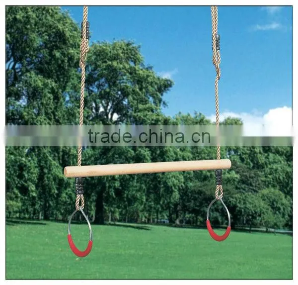 wooden trapeze bar swing with rings