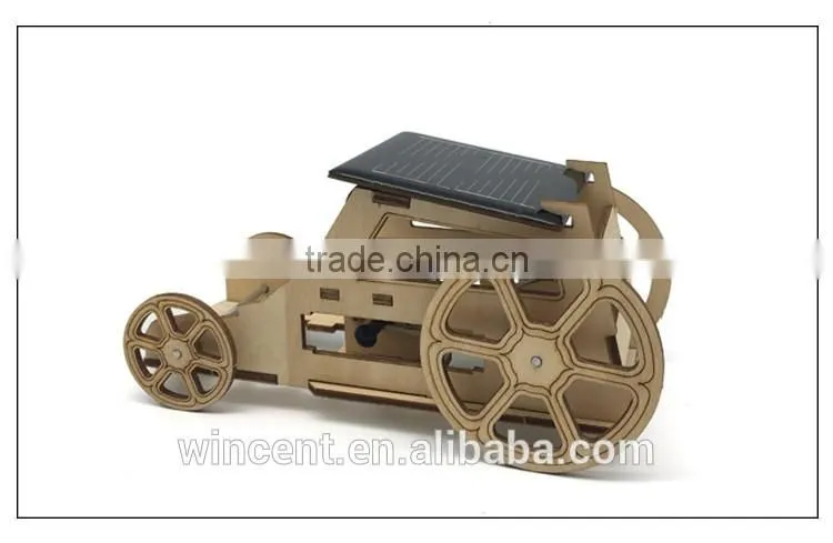 DIY Educational Kids Assembly Wooden Car Solar Powered Toys