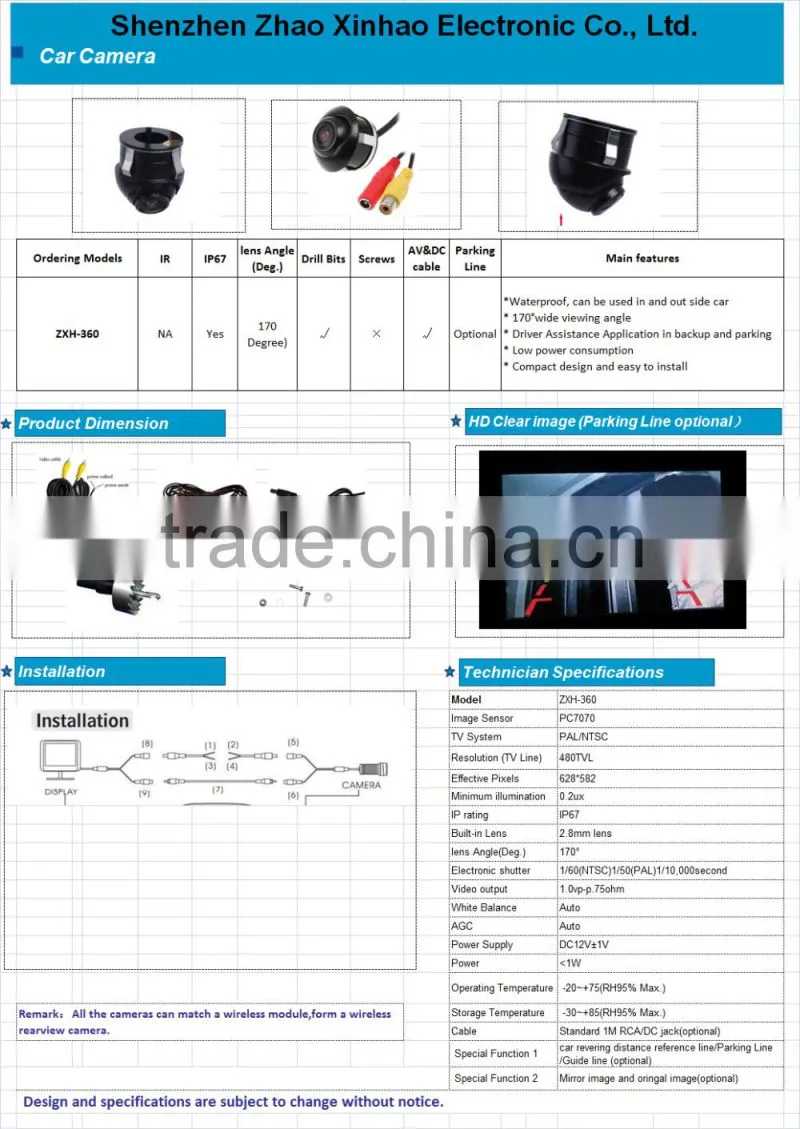 360 degree rear view car camera,High quality car rear view camera /High resolution car camera