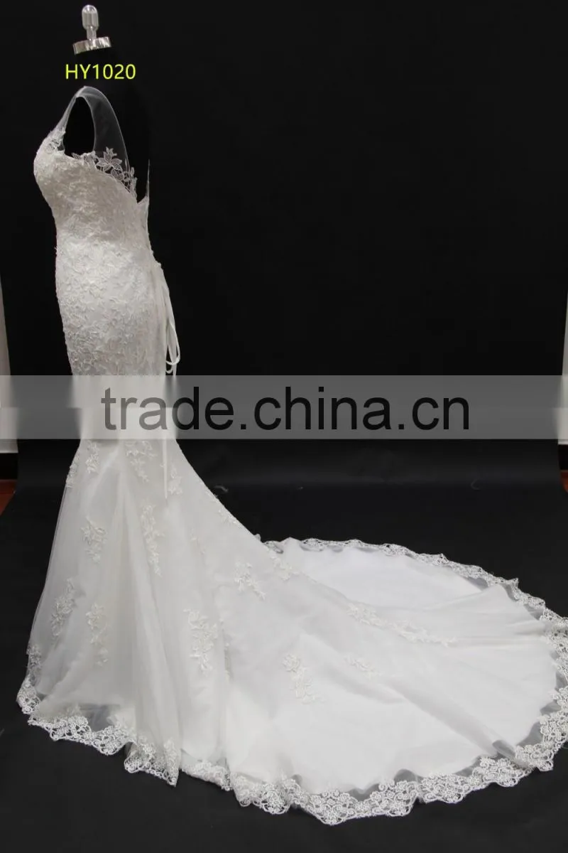 Real factory product! Venice lace flower with delicated beading mermaid wedding dress