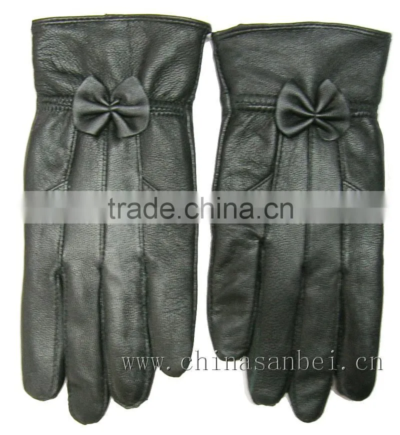 lady bowknot real genuine leather gloves LG-02