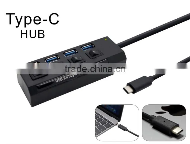 USB 3.1 Type-C USB-C Hub Type-C USB3.1 Hub 7 port USB 3.0 with Individual Switch and Indicator Light