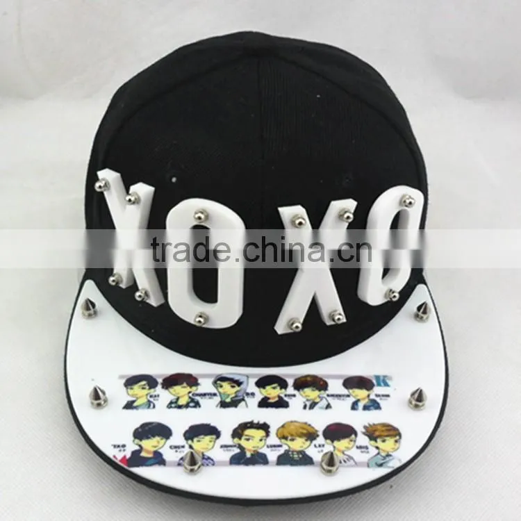 2014 newest design round brim front plastic letters nailed 6 panel snapback caps