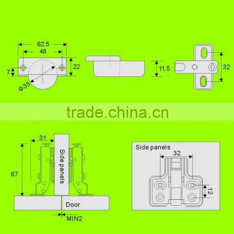 Stainless steel Half-overlay cabinet Soft Closing hydraulic conceal hinges(HH1512)
