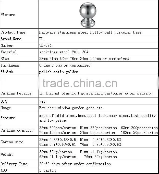Hardware stainless steel hollow ball circular base