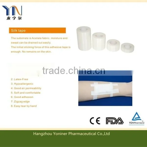 Madical device adhesive surgical silk tape