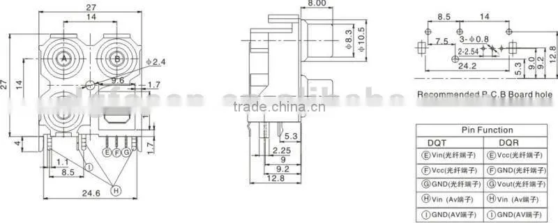 3 pin RCA jack / AV connector socket DQT(R)-022B