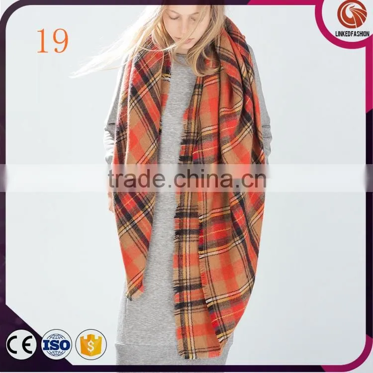 crushed acrylic winter check tartan plaid scarf