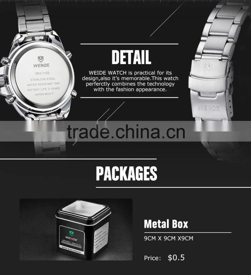 WEIDE Luxury Stainless steel back quartz quality watches WH1103-2